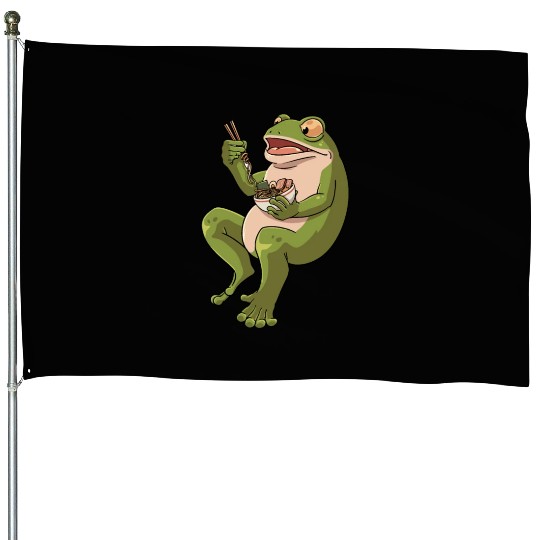 Toad Frog eating Ramen Soup Design for a Frog House Flags