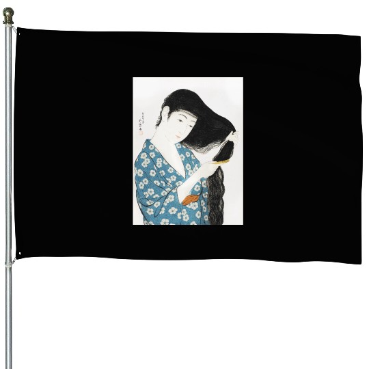 Japanese Woman Kimono Hair Ukiyoe art House Flags