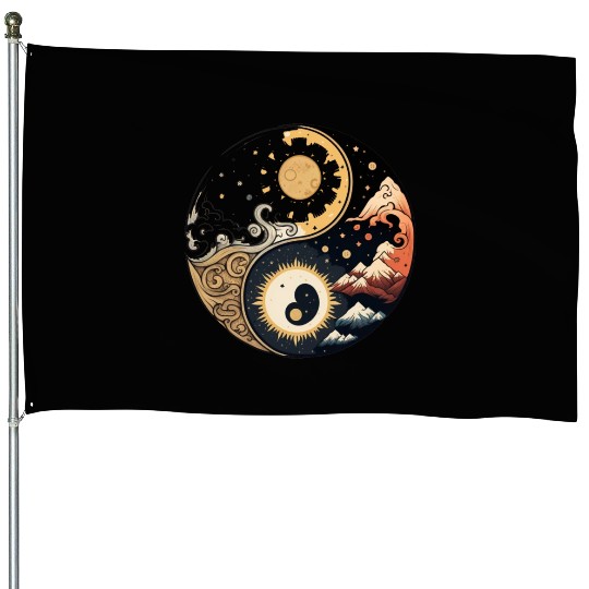 Sun and moon yin yang House Flags