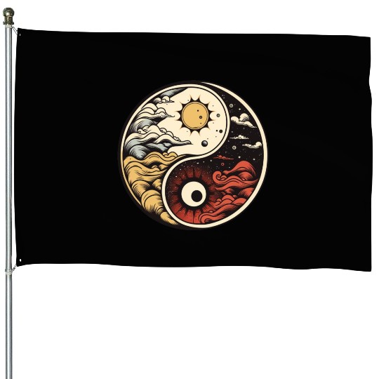 Sun and moon yin yang House Flags