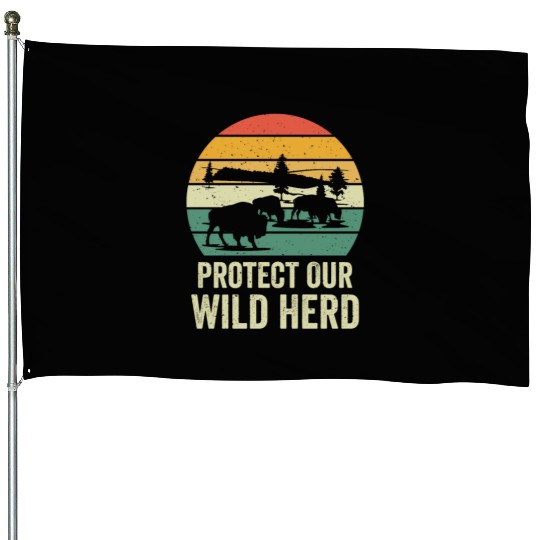 World Wildlife Day Retro Bison Wildlife Animal House Flags