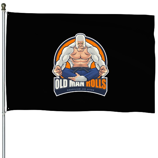 Old Man Rolls Gorilla Jiu Jitsu Fighter House Flags
