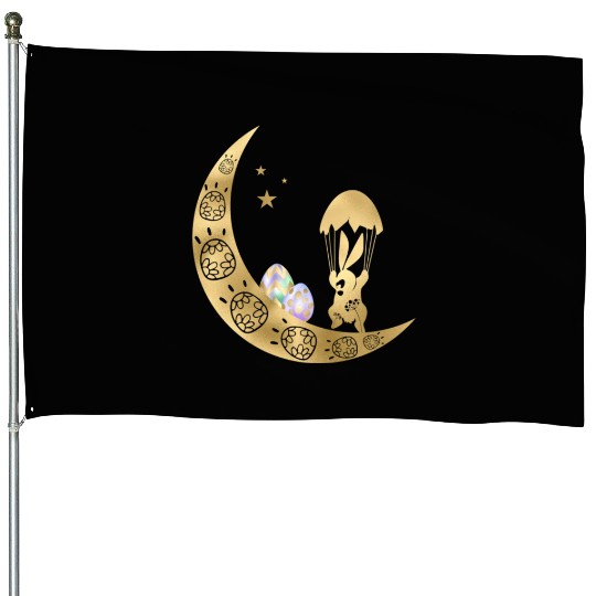 Happy Easter | Golden Cute Bunny With Egg House Flags