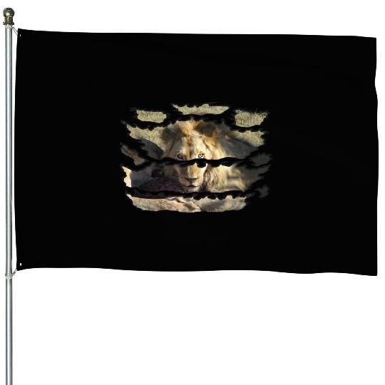 Ripped Wildlife Lion Stare House Flags