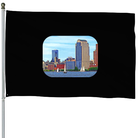 Manhattan NY - Boats By Manhattan Skyline House Flags