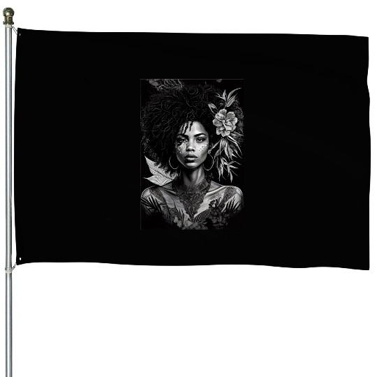 Black-and-White Afrocentric Art House Flags