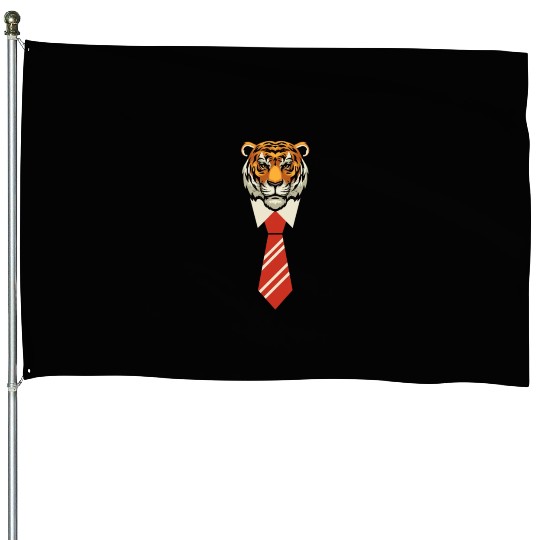 Orange Red Beige Colorful Tiger With Tie House Flags
