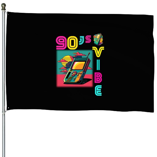 90s Vibe - I Love The 90s - Retro 90s Neon House Flags