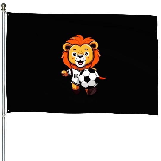 Cute Soccer Lion For Kids Football Boys House Flags
