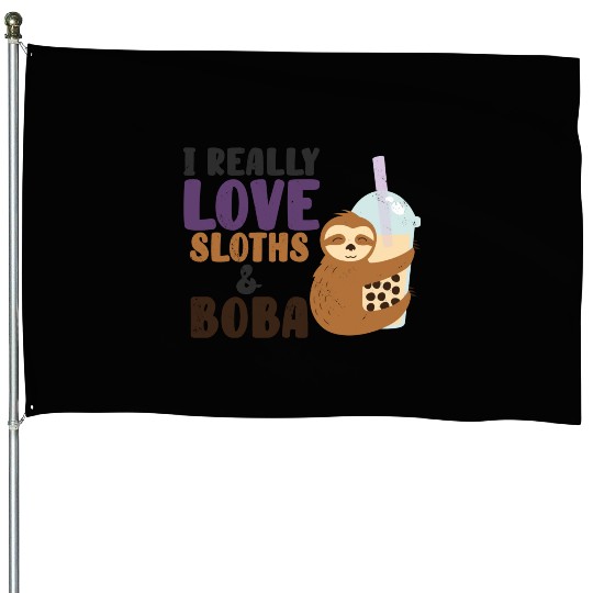Cute Lazy Sloth Boba Tea Sweet Bubble Tea House Flags