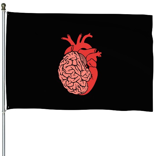 Half Brain Half Heart Organ Anatomy Science House Flags