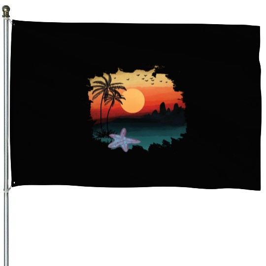 Beach Sunset Watercolor Design Sublimation Art 1 House Flags