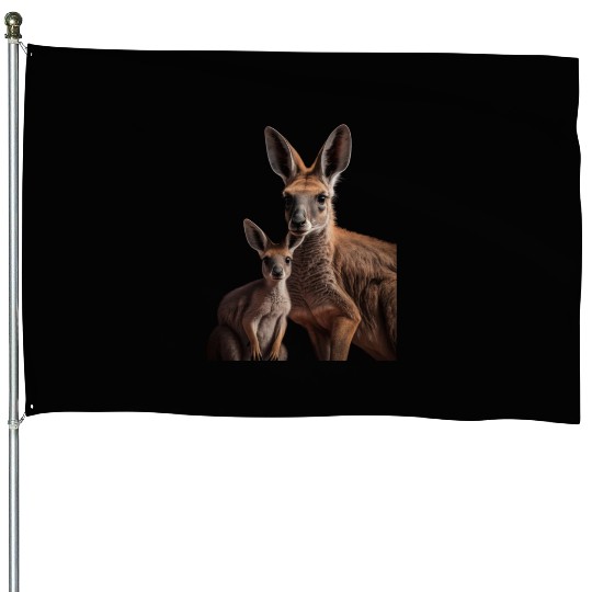 Adorable kangaroo mother with her baby wild animal House Flags