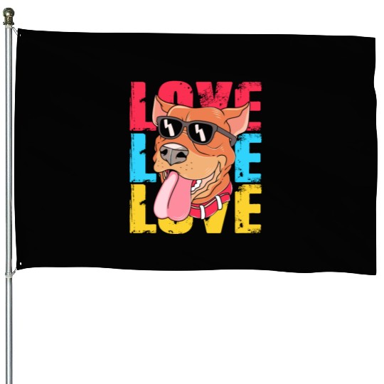 Pit Bull Dog Wearing Sunglasses I Love My Pitbull House Flags