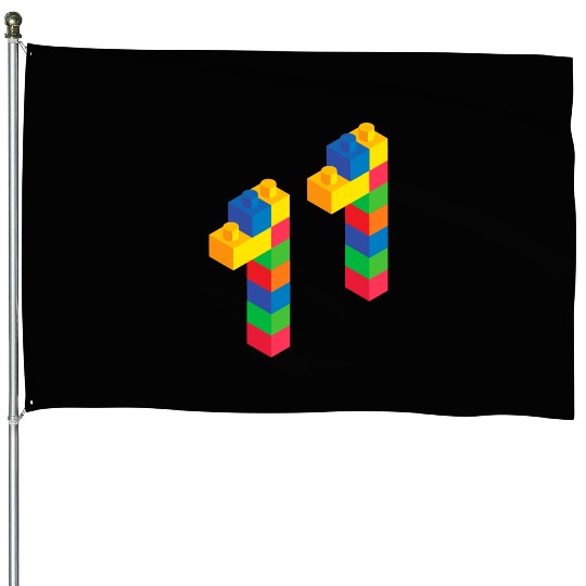Cute Block Building 11th Birthday Gift 11 Year House Flags