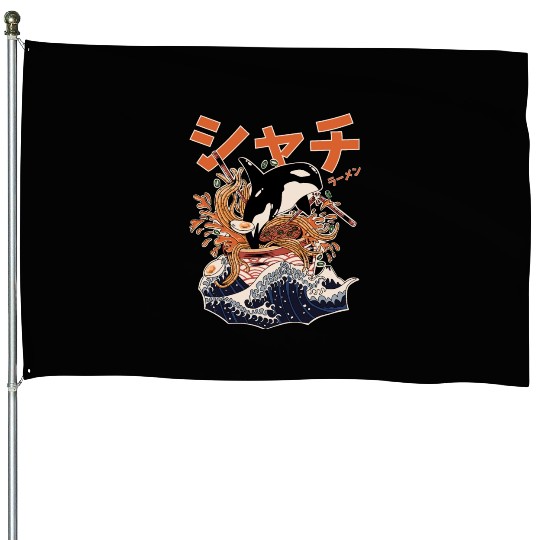 The Great Orca Killer Whale Ramen (Japanese Text) House Flags