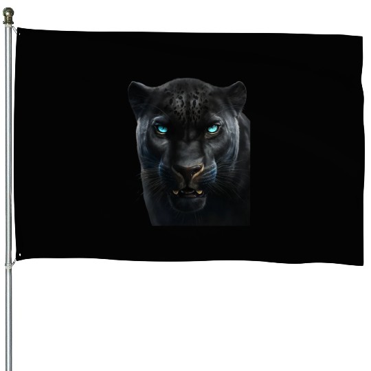 Black panther with blue eyes design wild animal House Flags
