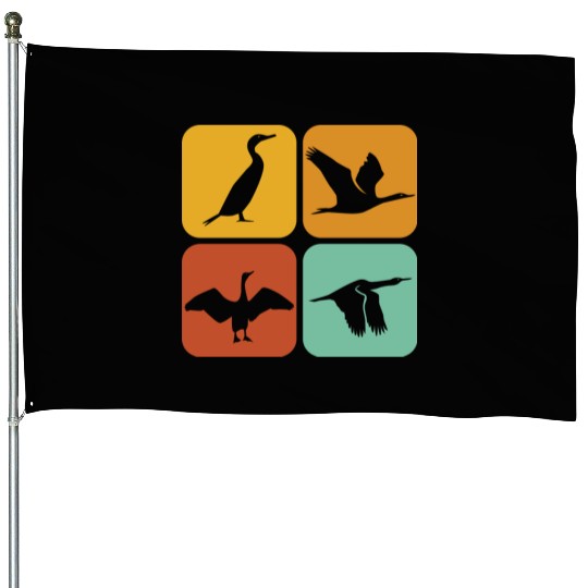 Retro Cormorant Birds I Aesthetic I Cormorant Bird House Flags