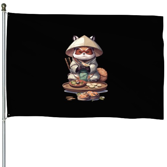 Tanuki Warrior Eat Sushi House Flags