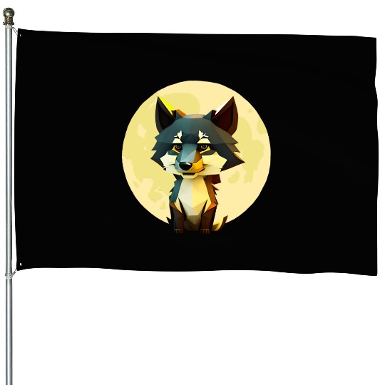 Wolf howling at the moon graphic House Flags