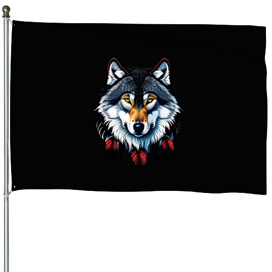 Wolf howling at the moon graphic House Flags