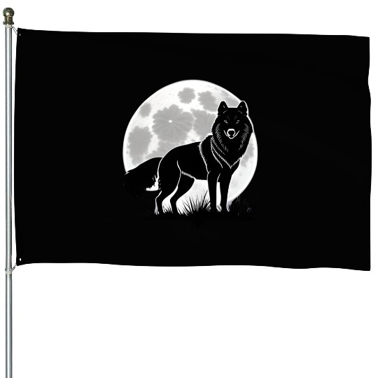 Wolf howling at the moon graphic House Flags
