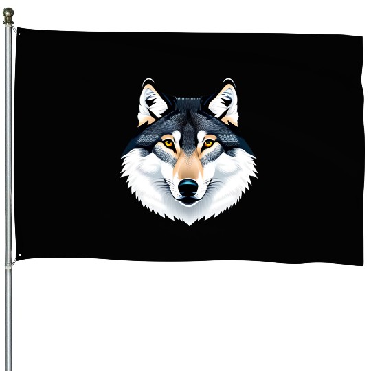 Wolf howling at the moon graphic House Flags