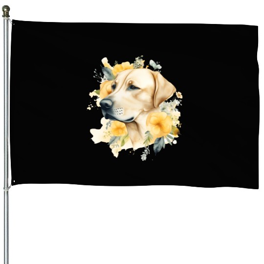 Yellow Lab Dog Watercolor Floral House Flags