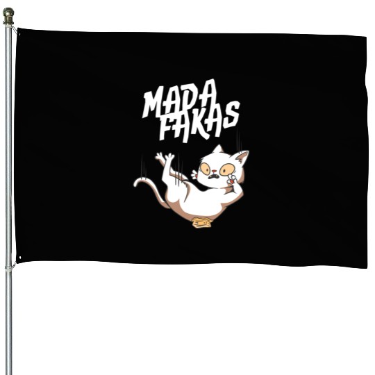 Clumsy Cat I Madafakas I White Cat House Flags