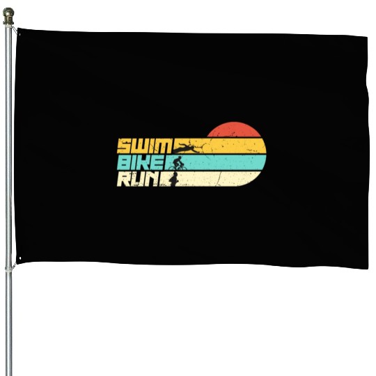 Triathlon Swim Bike Run Retro Training Triathletes House Flags