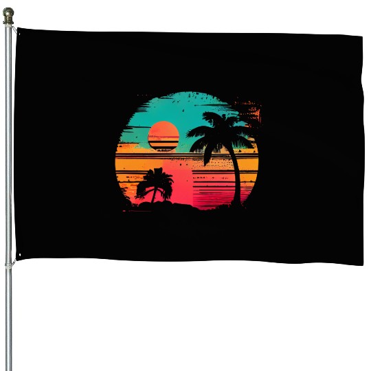 Vintage Retro Sunset Watercolor Beach Vacation 8 House Flags