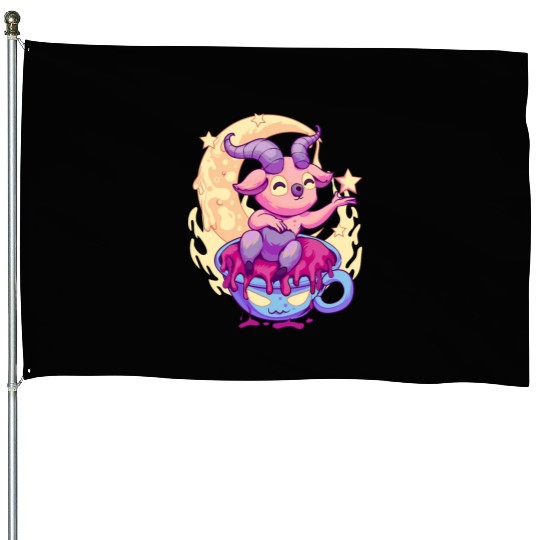 Pastel Goth Kawaii Baphomet Tea House Flags