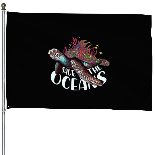 Save The Ocean Sea Turtle Reefs Cartoon House Flags
