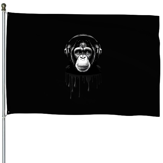 Chimpanzee with Headphones Monkey Music DJ House Flags