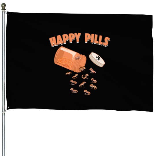 Happy Pills Crested Gecko Funny Lizard Lovers House Flags