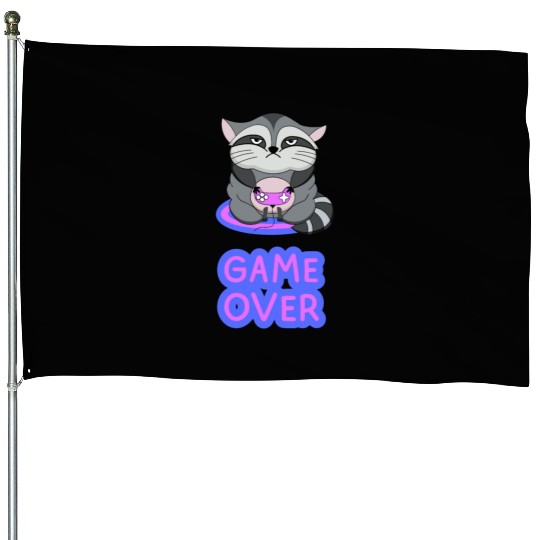 Game Over fat wicked raccoon playing on a console House Flags