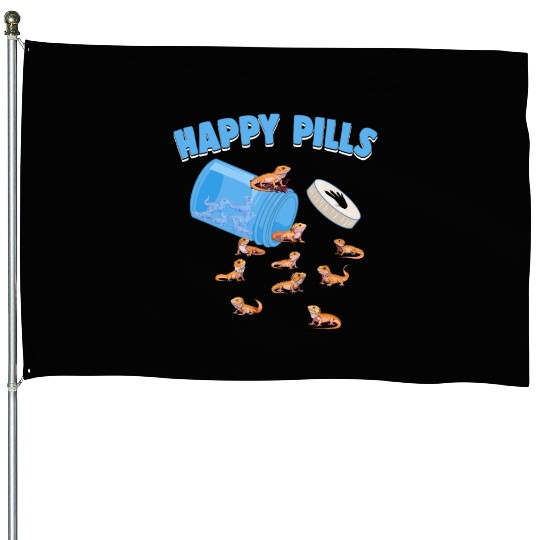 Happy Pills Lizards Funny Bearded Dragon Lovers House Flags