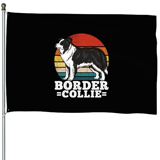 Border Collie Dog Lover Retro House Flags
