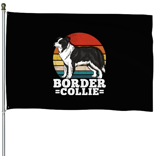 Border Collie Dog Lover Retro House Flags