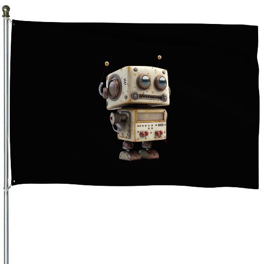 Cute Rusty Robot House Flags