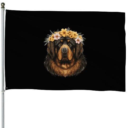 Tibetan Mastiff Flower Crown Floral Farm Animal Pe House Flags