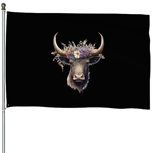 Flower Crown Yak Floral Farm Animal Yak Lovers House Flags