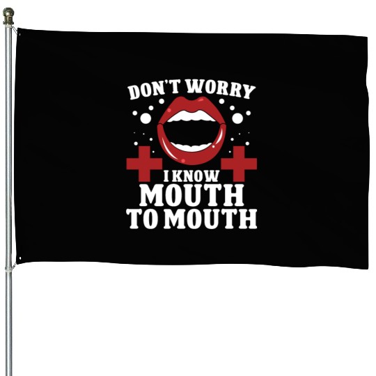 Lifeguard mouth to mouth swimming pool guard House Flags