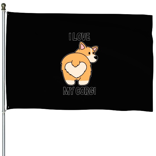 I Love My Corgi Funny Dog Cute Puppies House Flags