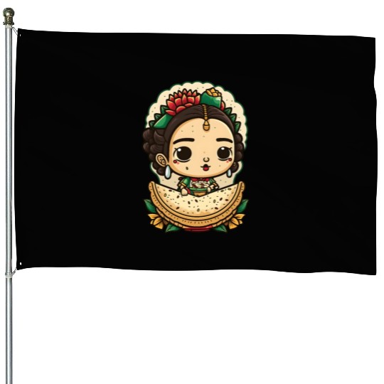 Frida Kahlo & Tacos Cinco De Mayo Mexican Fiesta House Flags