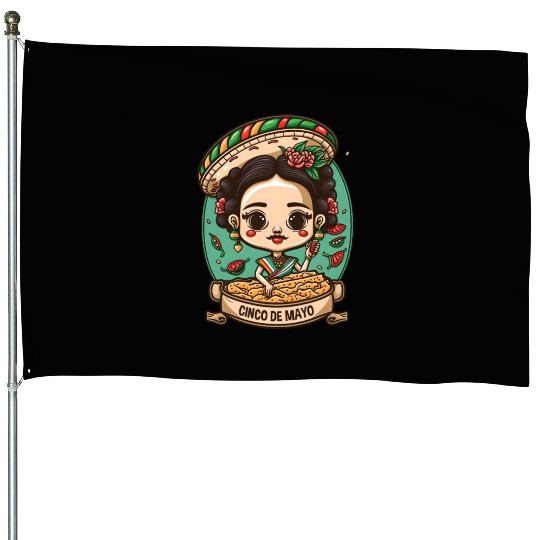 Frida Kahlo & Tacos Funny Cinco De Mayo Mexican House Flags
