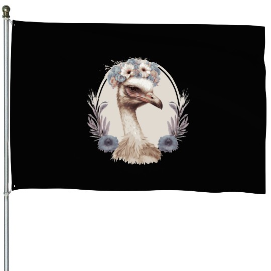 Ostrich Flower Crown Artistic Floral Farm Animal P House Flags