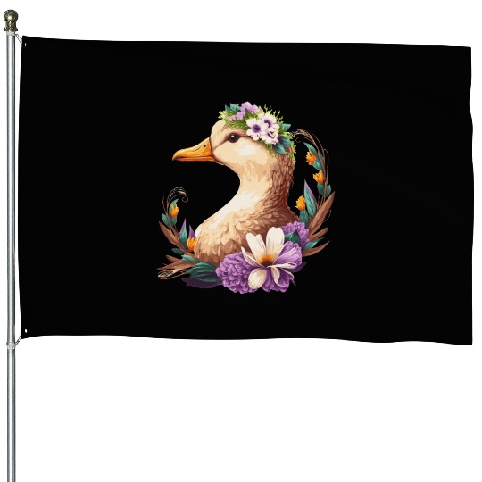 Flower Crown Duck Floral Farm Animal Pet House Flags