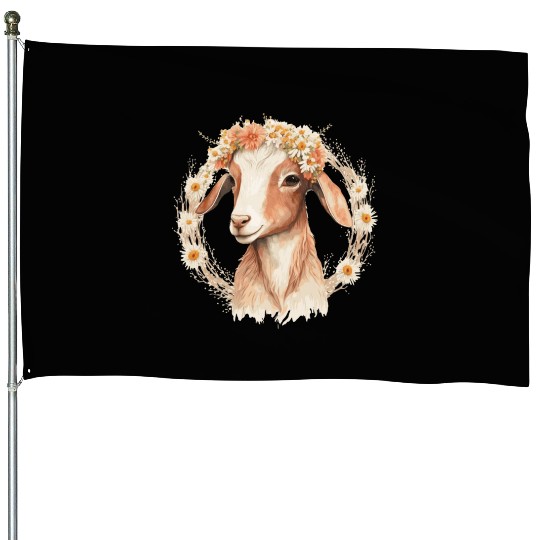 Baby Goat Flower Crown Floral Farm Animal Pet House Flags