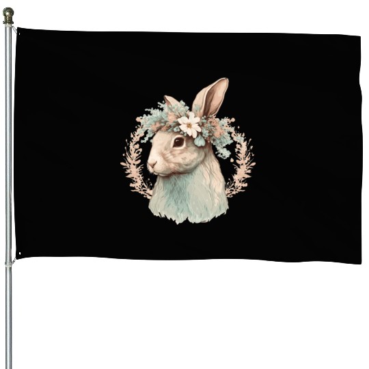 Flower Crown Bunny Rabbit Floral Farm Animal Pet House Flags